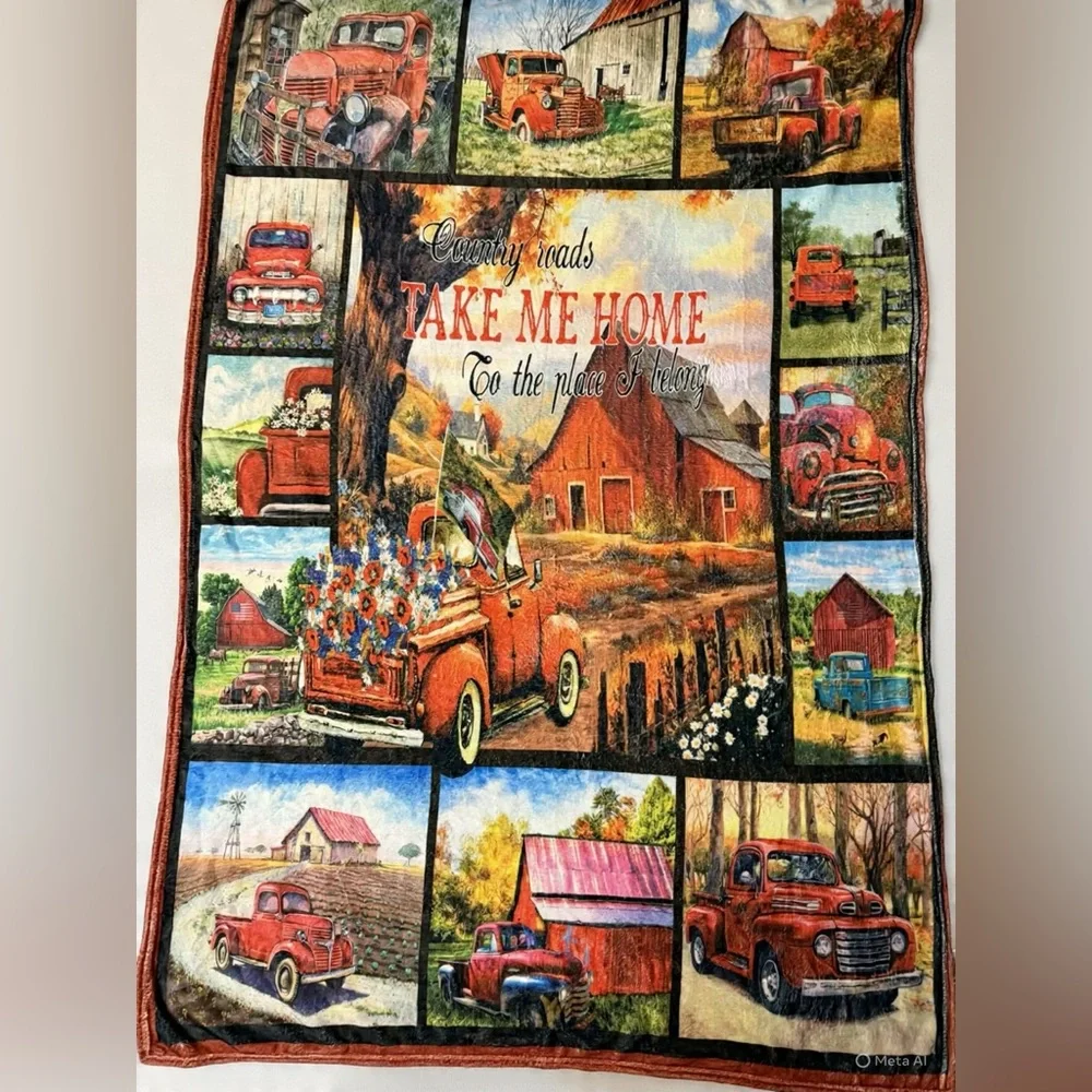 New 40*64 Take Me Home Vintage Red Truck Plush Throw